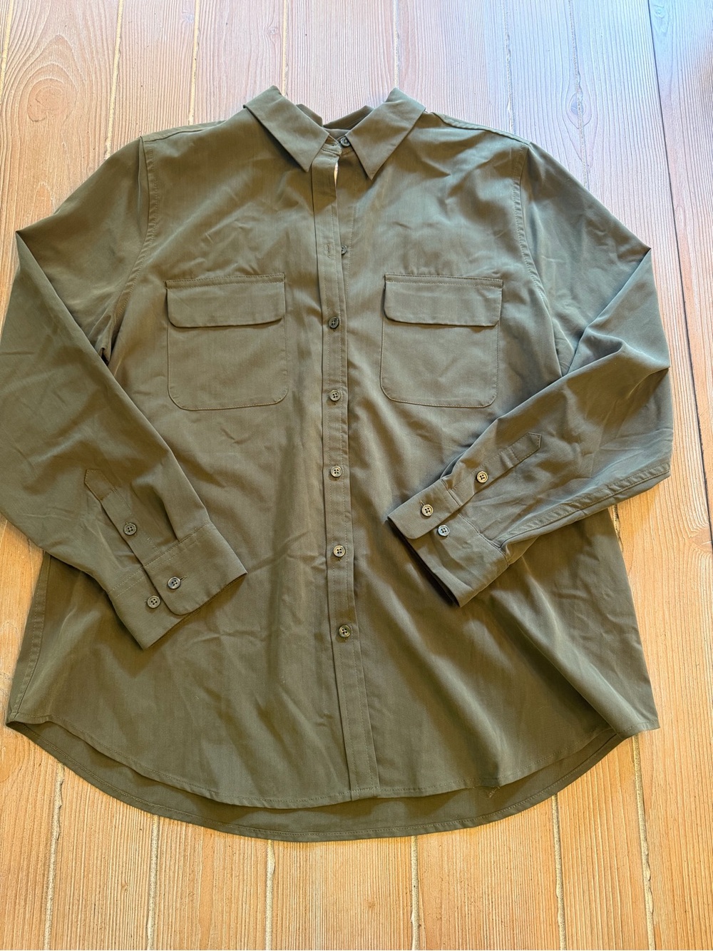 Chico's Olive Utility Button-Front Shirt
